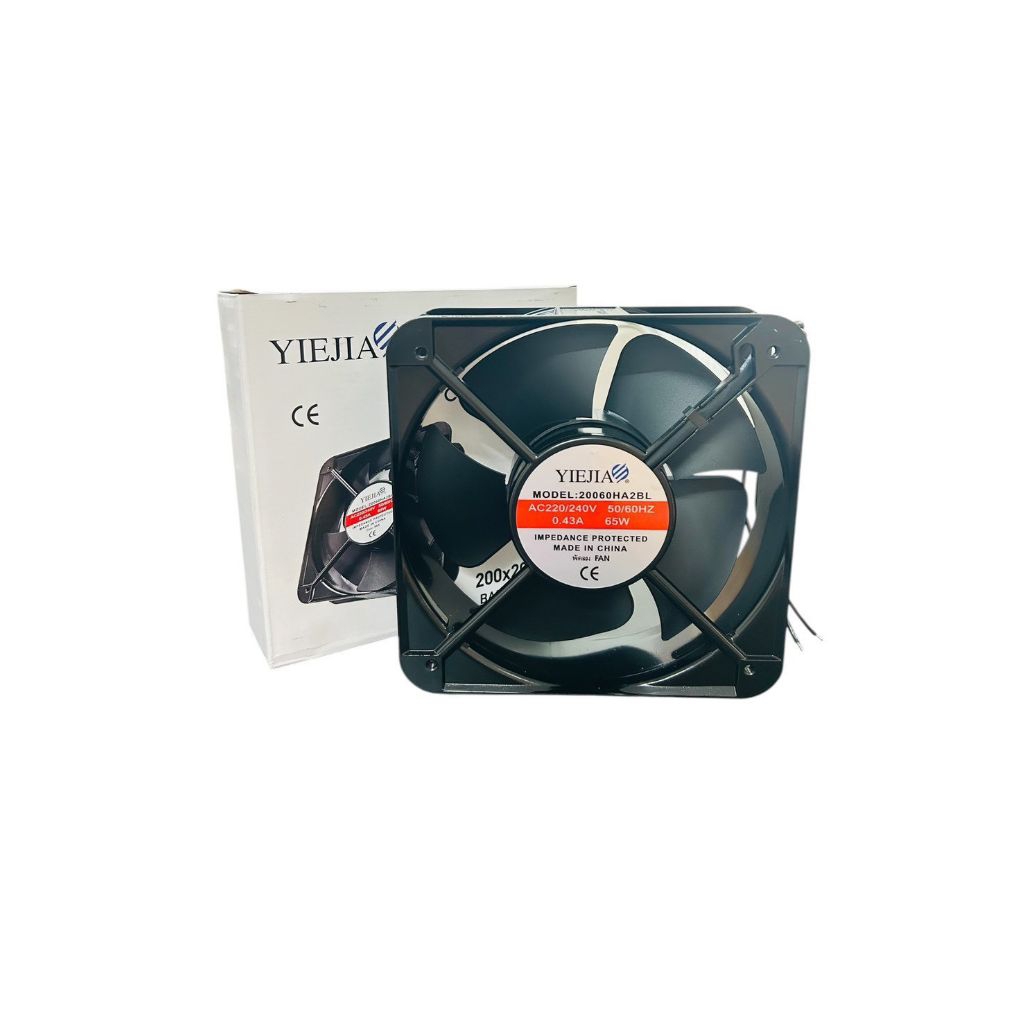พัดลมระบายอากาศยี่ห้อ YIEJIA รุ่น 20060HA2BL ขนาดใหญ่ประมาณ 8 นิ้ว (\(200 \times 200 \times 60\) มม.