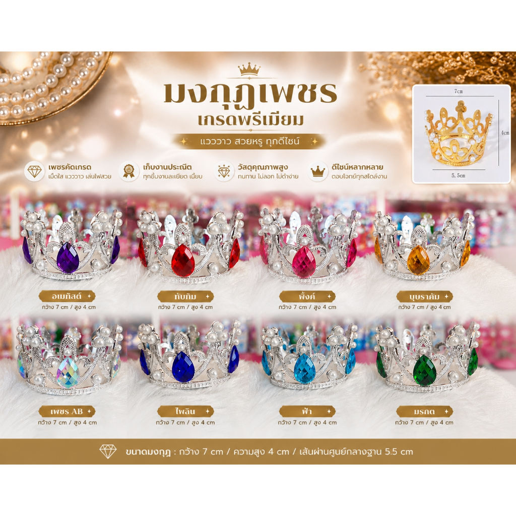 [พร้อมส่ง] มงกุฎไข่มุก ขนาดเล็ก สําหรับตกแต่งเค้กวันเกิด ของตกแต่งไม้คฑา มงกุฎพลาสติกแต่งเพชร