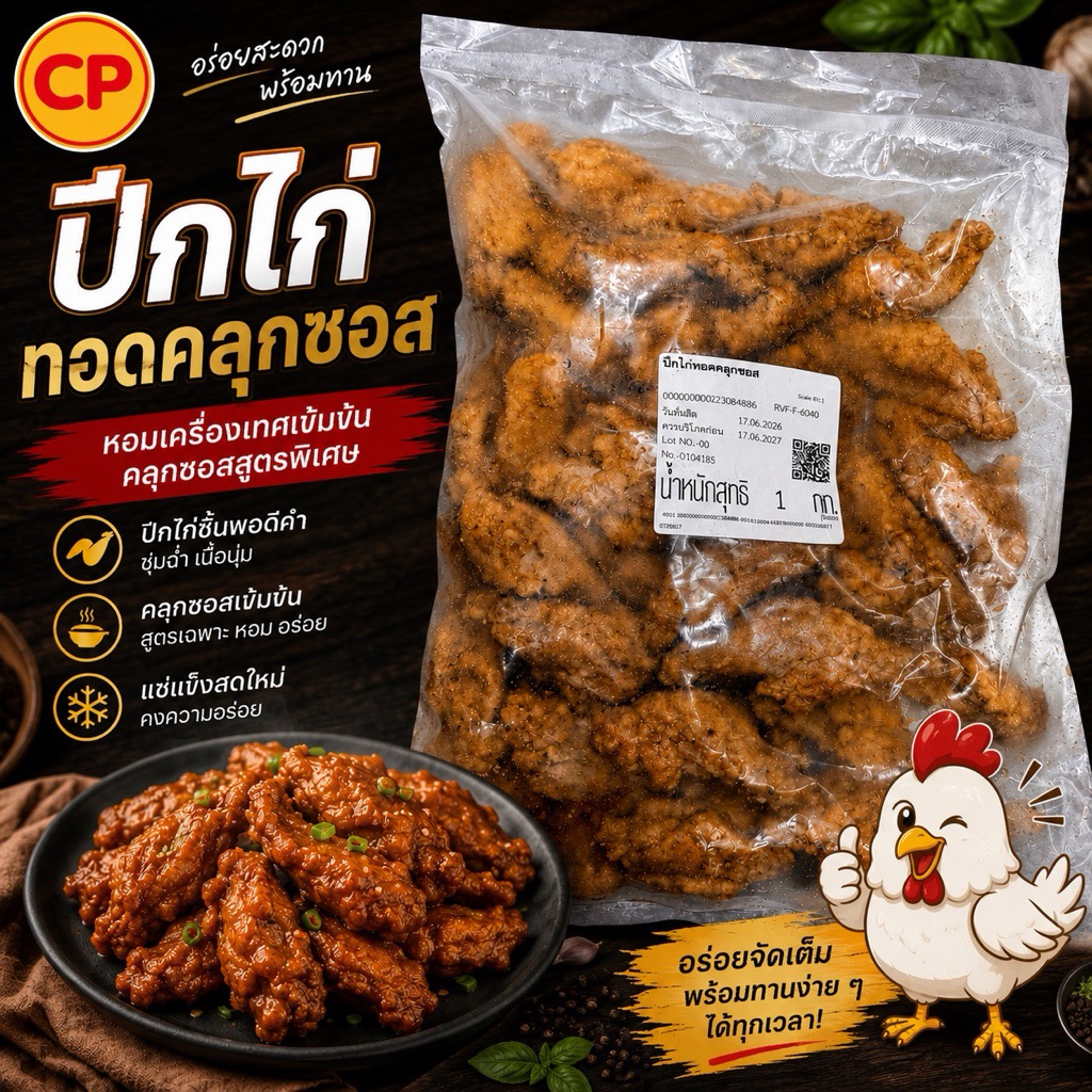CP ปีกไก่ทอดคลุกซอส ซอสเข้มข้น หวานๆเค็มๆ กลมกล่อมสะอาด ปลอดภัย พร้อมเสิร์ฟทั่วไทย