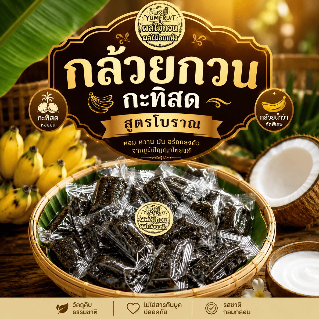 กล้วยกวนกะทิสดสูตรโบราณ กล้วยแท้100% หวานนุ่มหนึบหอม