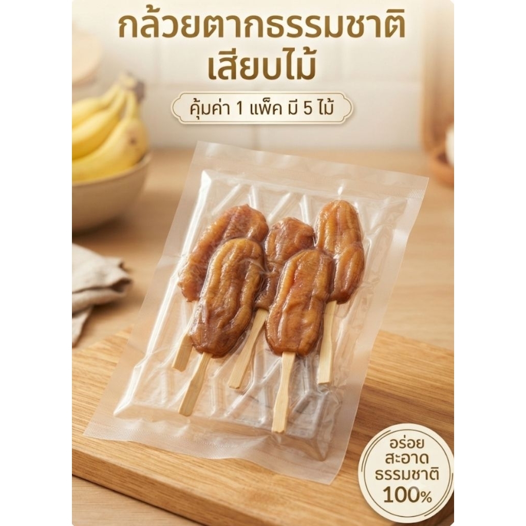 กล้วยตากเสียบไม้ เเพ็ค5ไม้
