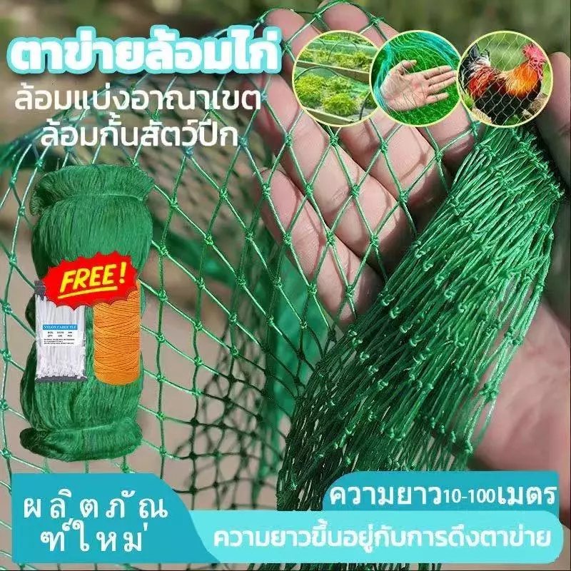 ใช้ได้ 10 ปี ตาข่ายกันนก 100ม อวนล้อมไก่ แน่น ทนต่อแรงดึง ทนต่อน้ําค้างแข็ง หนาขึ้น ตาข่ายล้อมไก่ ตาข่ายกันนก อวนเขียว