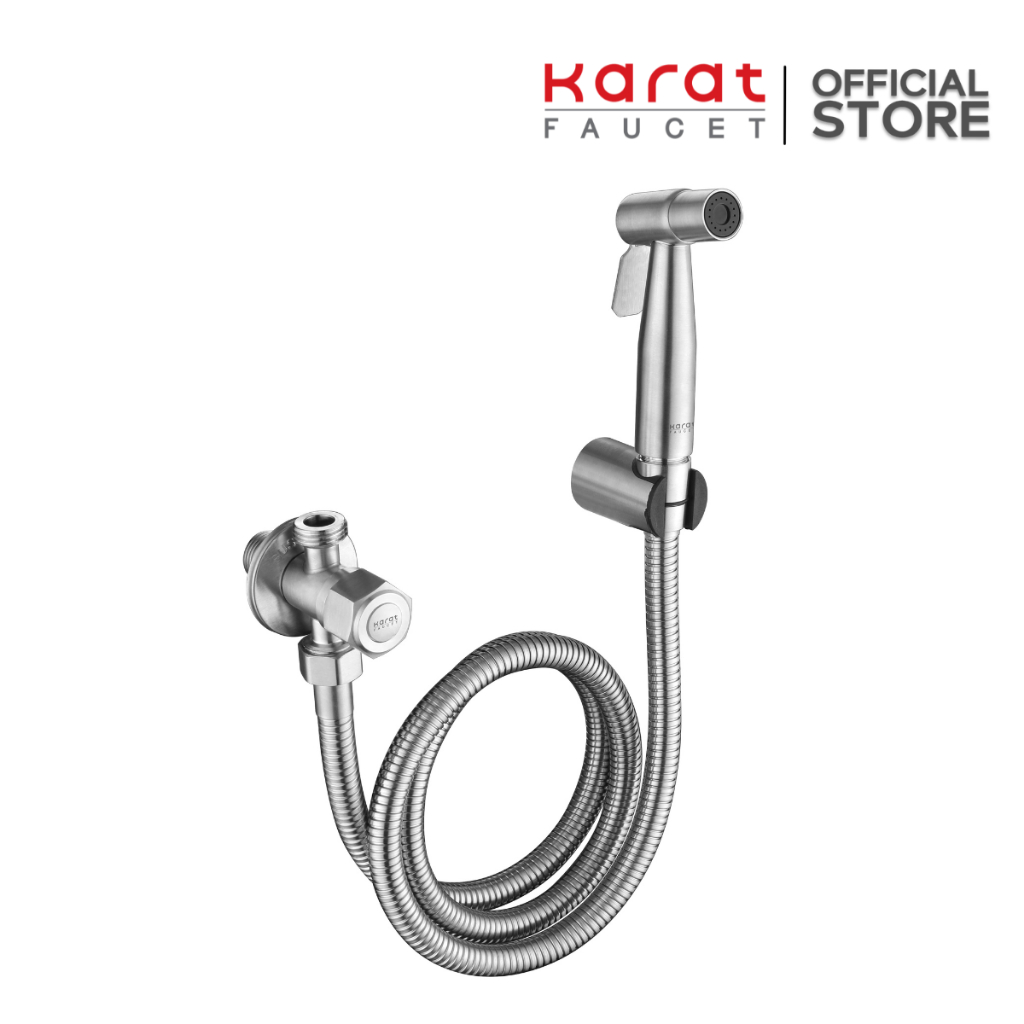 Karat Faucet ชุดฉีดชำระสแตนเลส 304 พร้อมสายขอแขวนสต็อปวาล์วเเละเทปพันเกลียว รุ่น KAA-001-361-63