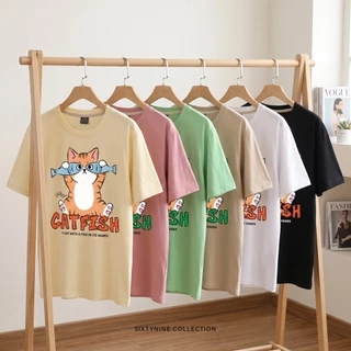 เสื้อยืดแขนสั้น ผ้าCotton M-4XL พิมพ์ลาย "Catfish" พร้อมส่ง