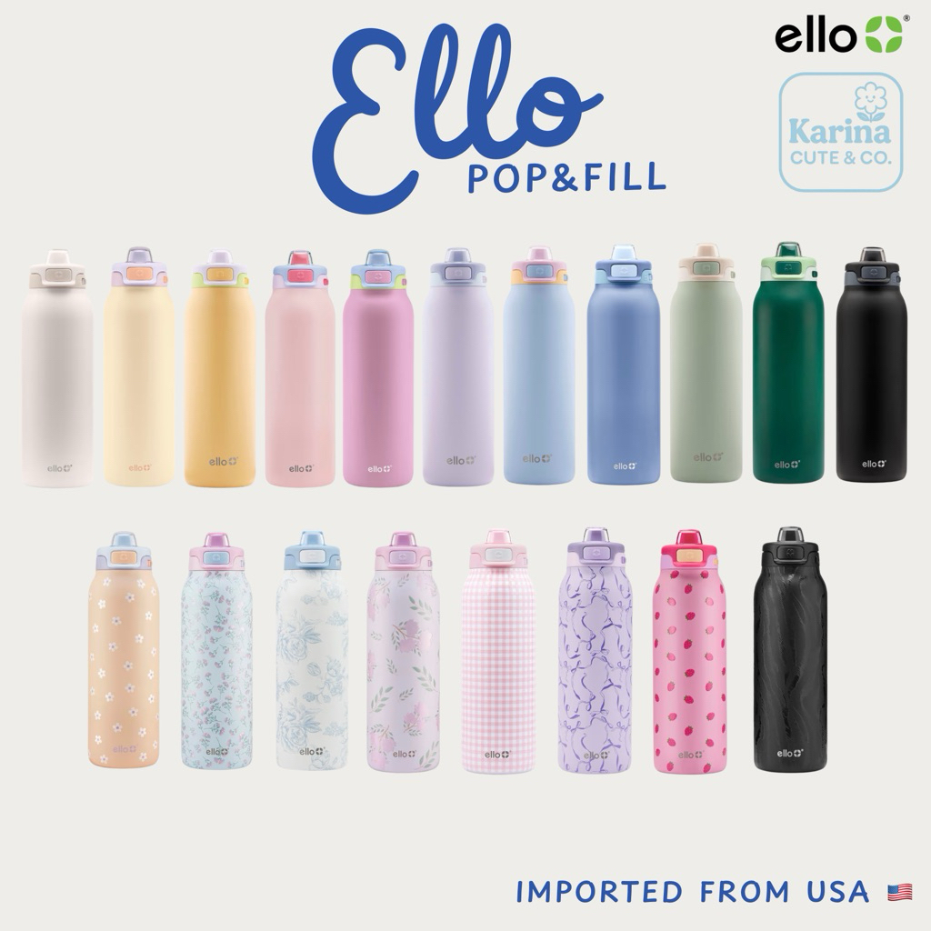 พรีออเดอร์จากอเมริกา Ello Pop & Fill Insulated Stainless Steel Water Bottle Quick Fill Lid, Leakproof