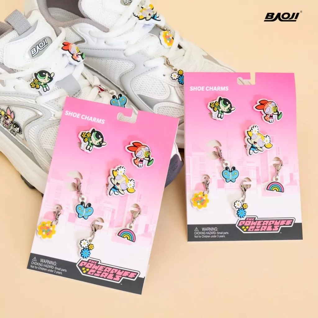 BAOJI บาโอจิ The Powerpuff Girls Collection ชุดตัวติดรองเท้า (Shoe Charms) พร้อมจี้ห้อยตกแต่ง รุ่น BPGRCS-002