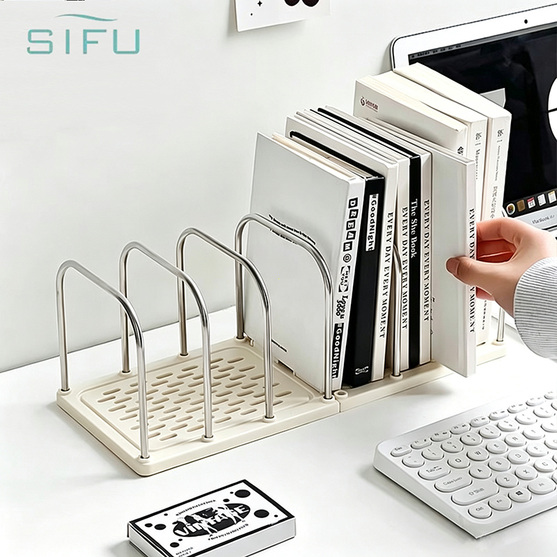 SIFU ที่กั้นหนังสือ โครงเหล็ก แข็งแรง จัดระเบียบโต๊ะ สไตลล์มินิมอล แบบ 6 ช่อง จัดระเบียบได้ดี ประหยัดพื้นที่ สีขาว