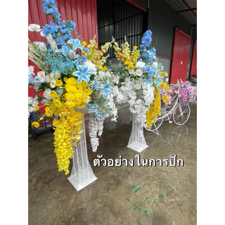 เเสตนเหล็ก เเสตนตั้งดอกไม้เหลี่ยมมีขอบ #ขาว #ทอง