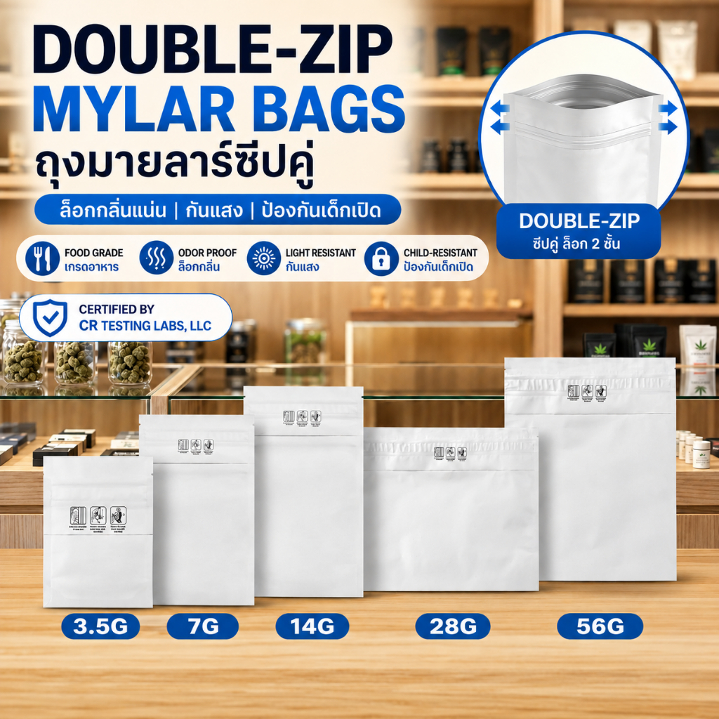 Mylar Bag Child Resistant Smell Proof Heat Seal Food Storage Herb Flower ถุงมายลาร์ ถุงกันกลิ่น ถุงเก็บอาหาร