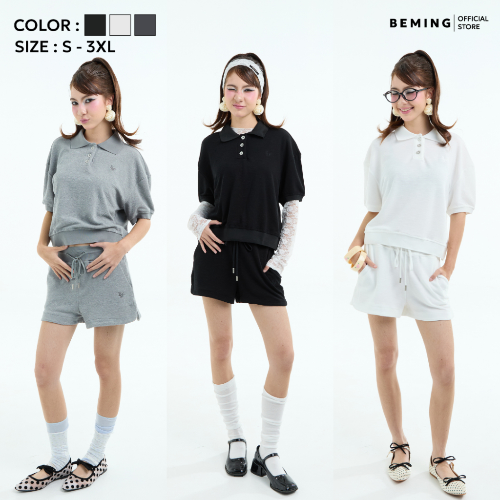 BEMING Gurika - เสื้อโปโลและกางเกงขาสั้นดีไซน์เรียบใส่ได้ทั้งเป็นเซตหรือแยกแมตช์ก็ได้