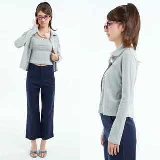 Bemingtop1248(S–4XL) - Judy Top - เสื้อคอปกแขนยาวดีไซน์กระดุมหน้าลายฉลุ