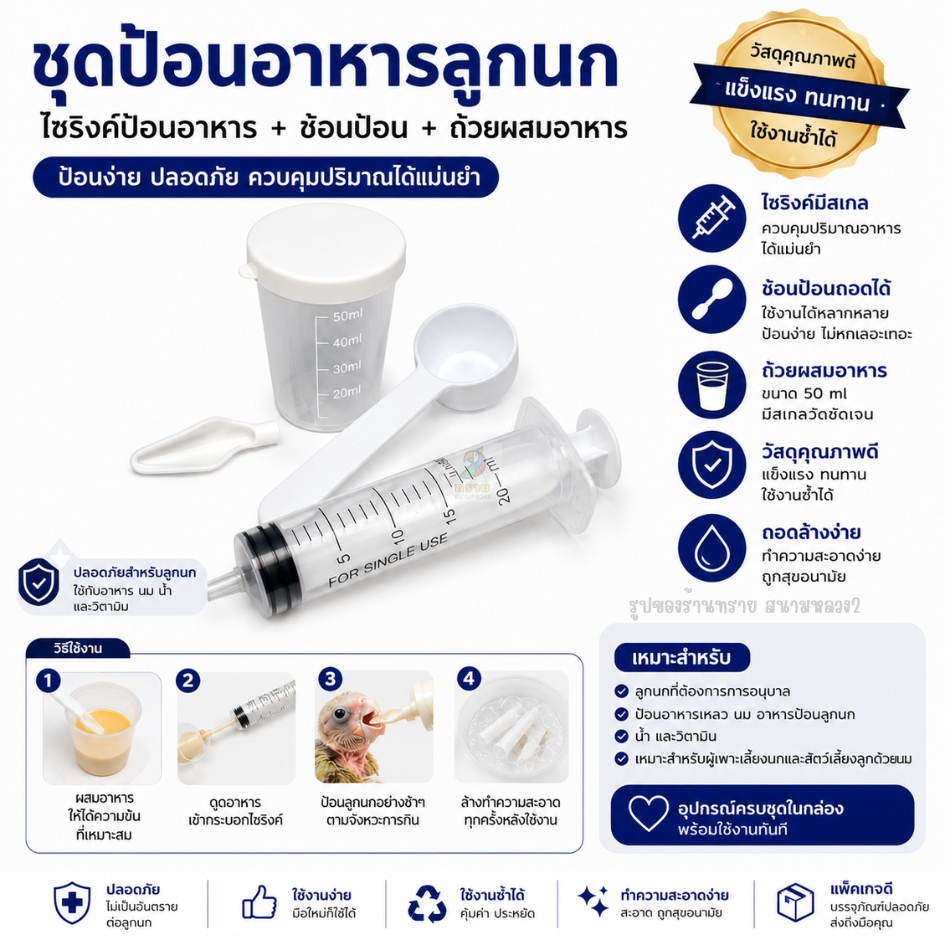 ชุดป้อนอาหารลูกนก พร้อมไซริงค์ป้อนอาหารและช้อนป้อน