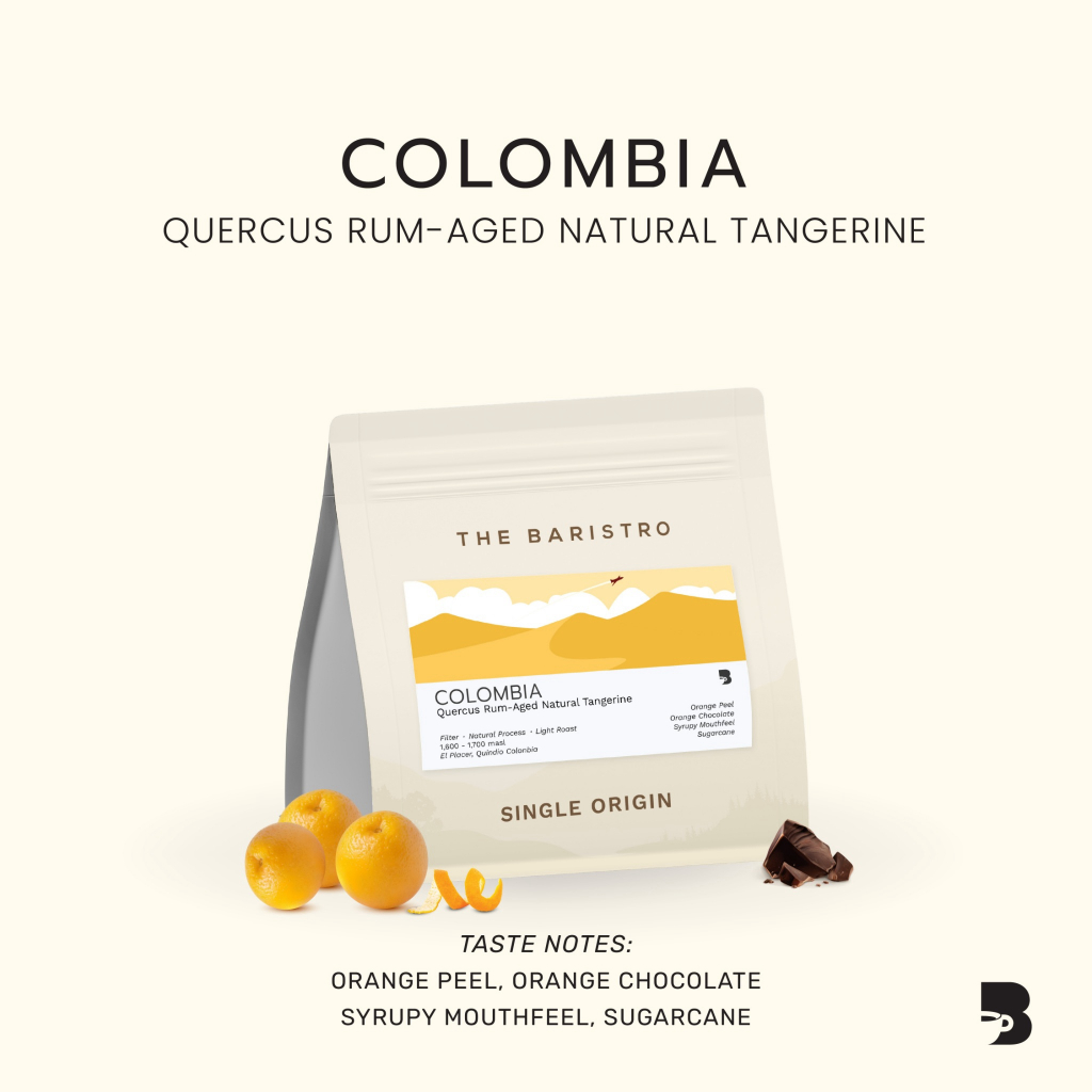เมล็ดกาแฟ คั่วอ่อน - Colombia Quercus Rum-Aged Natural Tangerine