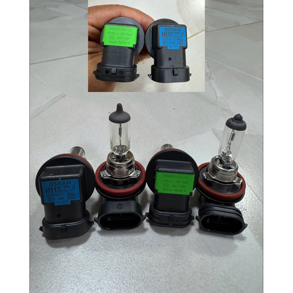 หลอดไฟรถยนต์H11-หลอด12v55w(PHILIPS)แท้💯💯และหลอดไฟรถยนต์H11 OSRAM แท้