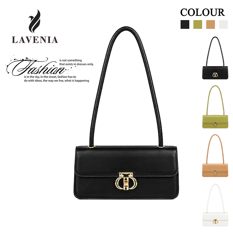 LAVENIA กระเป๋าสะพายไหล่ ทรงยาวหนัง baguette bag PU ล็อกทอง ขนาดพอดี เหมาะไปทำงาน คาเฟ่ ใช้ทุกวัน