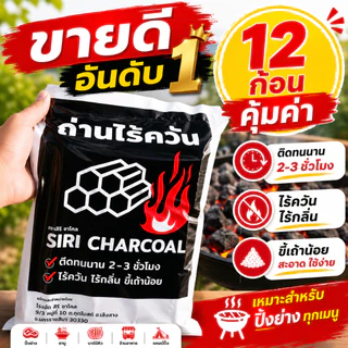 ถ่านปิ้งย่าง ถ่านไร้ควัน จำนวน 12 ก้อน