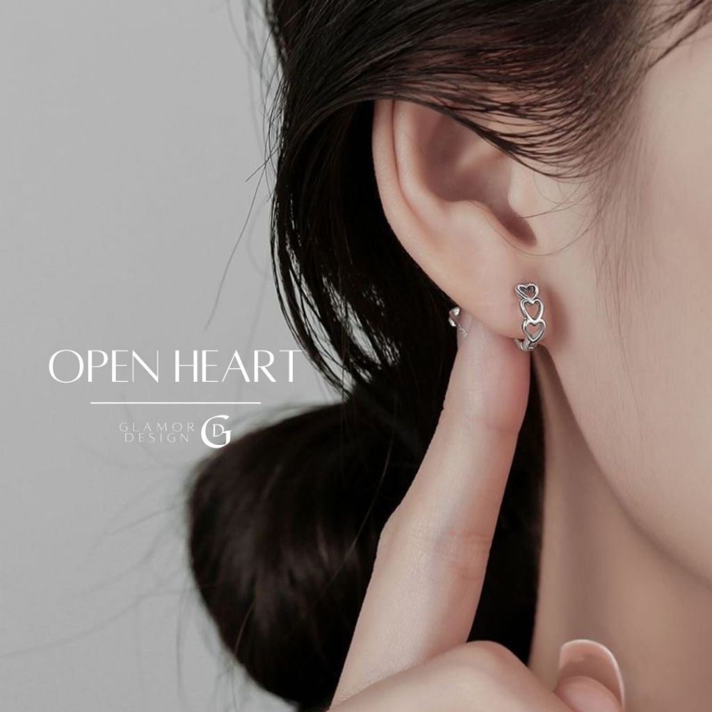 GLAMOR ต่างหูเงินแท้ Open Heart ต่างหูรูปหัวใจฉลุลาย ต่างหูผู้หญิง สายเกาหลี นางฟ้า เอกลักษณ์