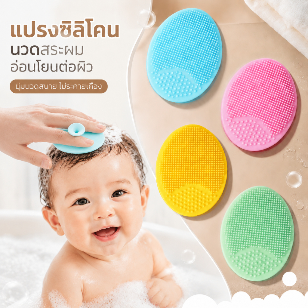 FLASH SALE!!แปรงอาบน้ำซิลิโคน สำหรับเด็ก อุปกรณ์อาบน้ำหวีผมซิลิโคนทำความสะอาดเด็กอาบน้ำแปรงสระผมเด็ก พร้อมส่งทันที!!
