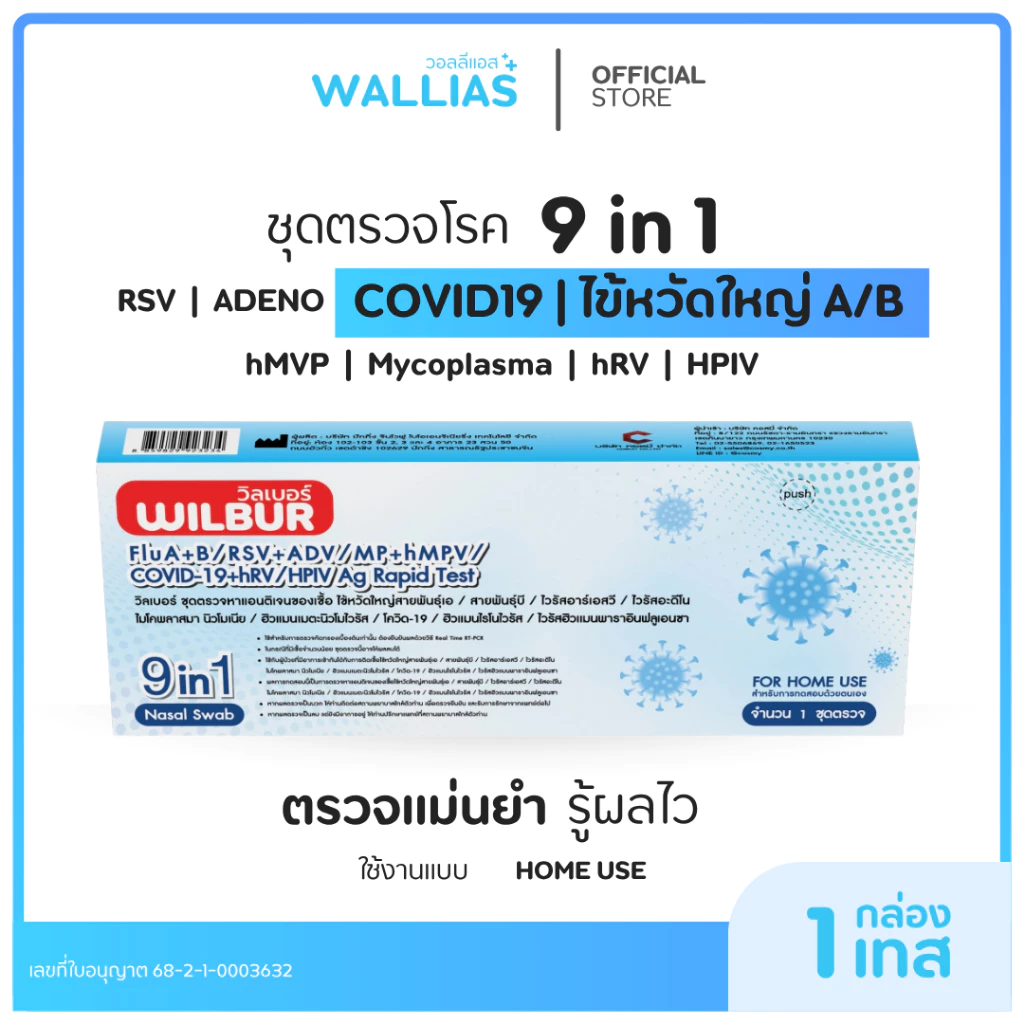【ชุดตรวจ 9 โรค】ชุดทดสอบ Wilbur 9 in 1 ตรวจหาเชื้อ 9 สายพันธุ์ Covid-19 ไข้หวัดใหญ่ A+B hMPV RSV+ADV HPIV ไมโครพาสม่า
