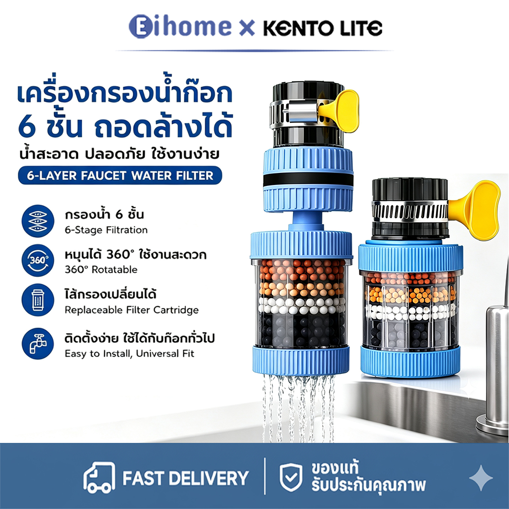 Water Purifier เครื่องกรองต่อปลายก๊อกน้ำ ดื่มน้ำสะอาดได้โดยตรง  หัวต่อก๊อกกรองน้ำหมุนได้ 360° ฟิลเตอร์น้ำประปา