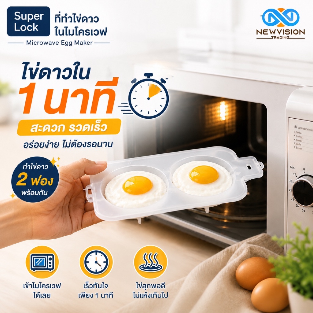 Super Lock สำหรับทำไข่ดาวในไมโครเวฟ รุ่น5093 ทำได้พร้อมกัน 2 ฟอง สะดวกรวดเร็ว ไม่ใช้น้ำมัน ที่ทำไข่ดาว ไข่ไมโครเวฟ