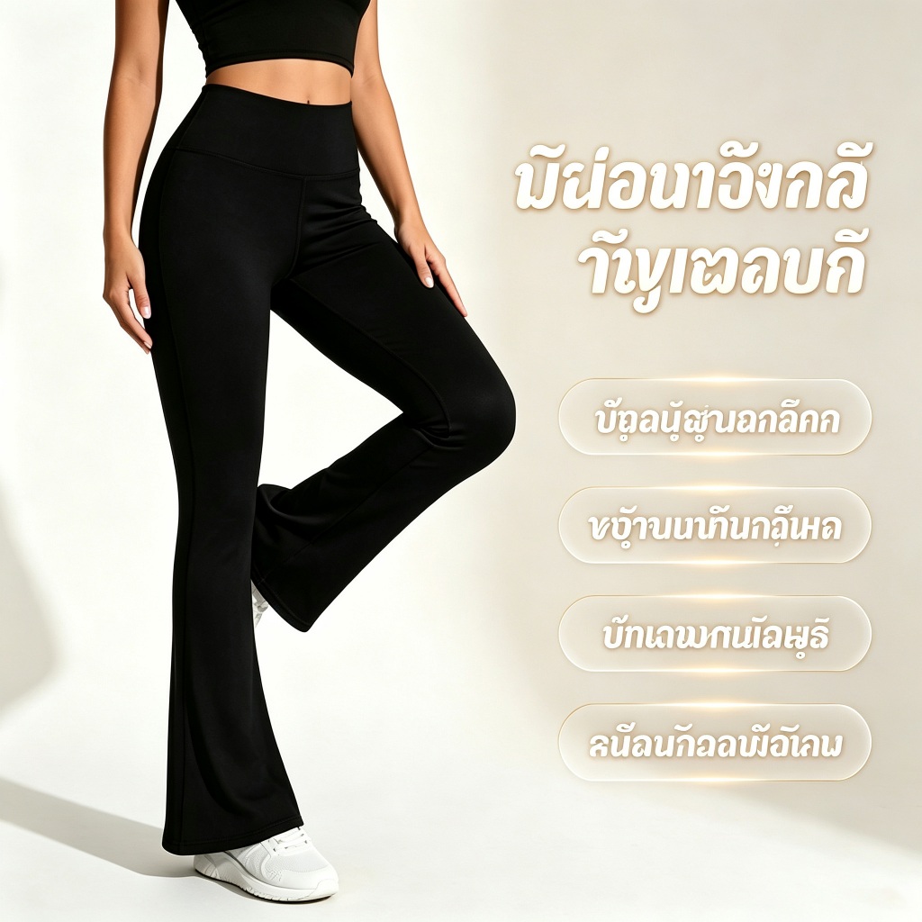 กางเกงโยคะสตรี เอวสูงตูดส้ม ทรงปลายขากระบอก ผ้าแห้งไว เหมาะสำหรับฟิตเนส วิ่ง เล่นกีฬา