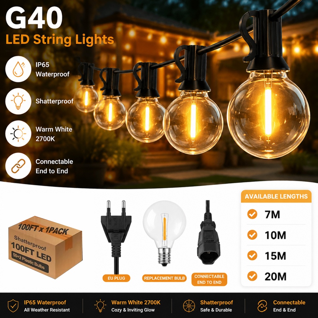 Qimedo หลอดไฟ LED G40 กันน้ำกันแตก ทรงกลมวินเทจเอดิสัน ลานบ้าน กลางแจ้ง 30,000 ชม.