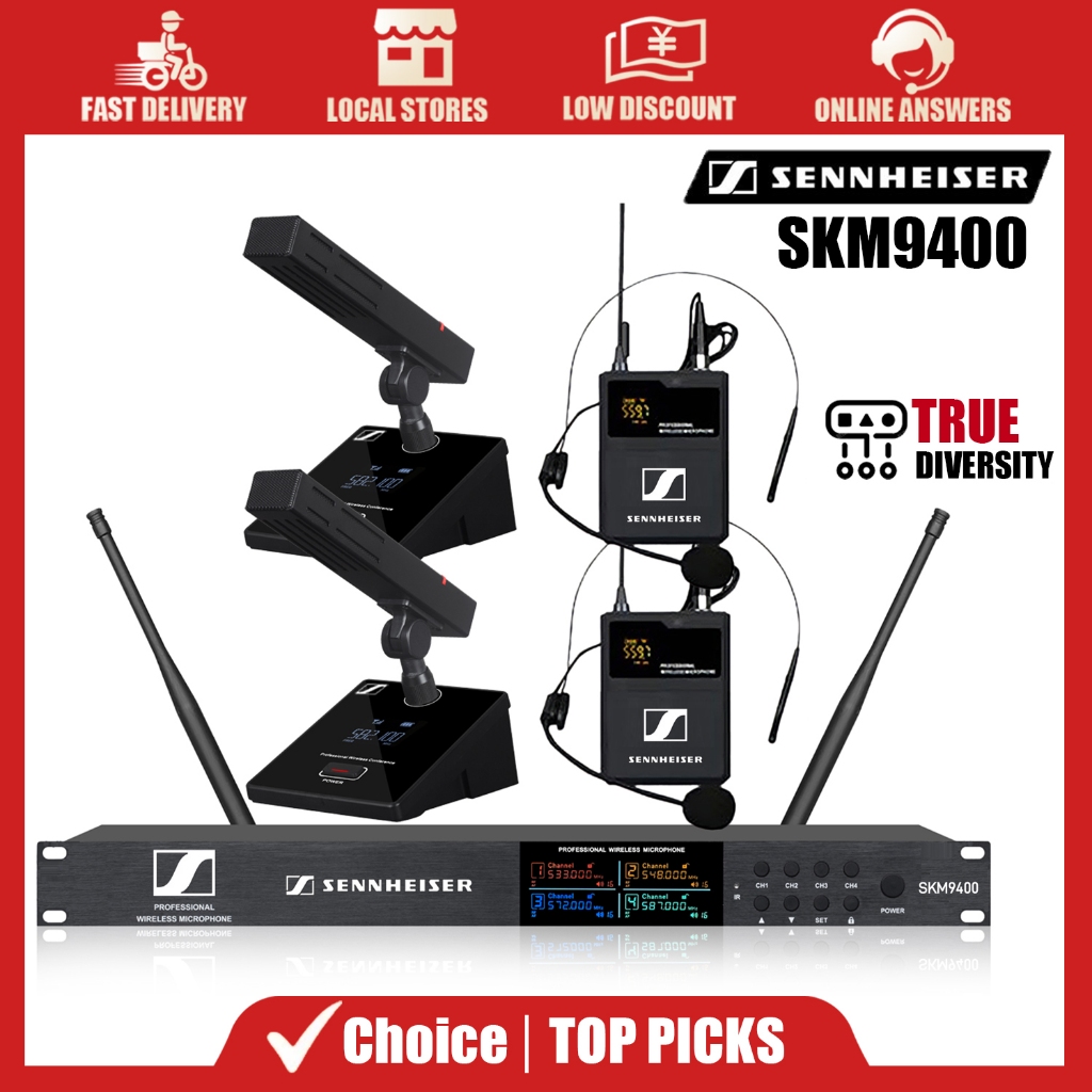 ไมค์ไร้สาย Sennheiser SKM9400 4 ช่อง ผสม 2หนีบปก+2คอสั้น UHF ดิจิตอล เบาพิเศษ สะดวกสำหรับผู้พูด