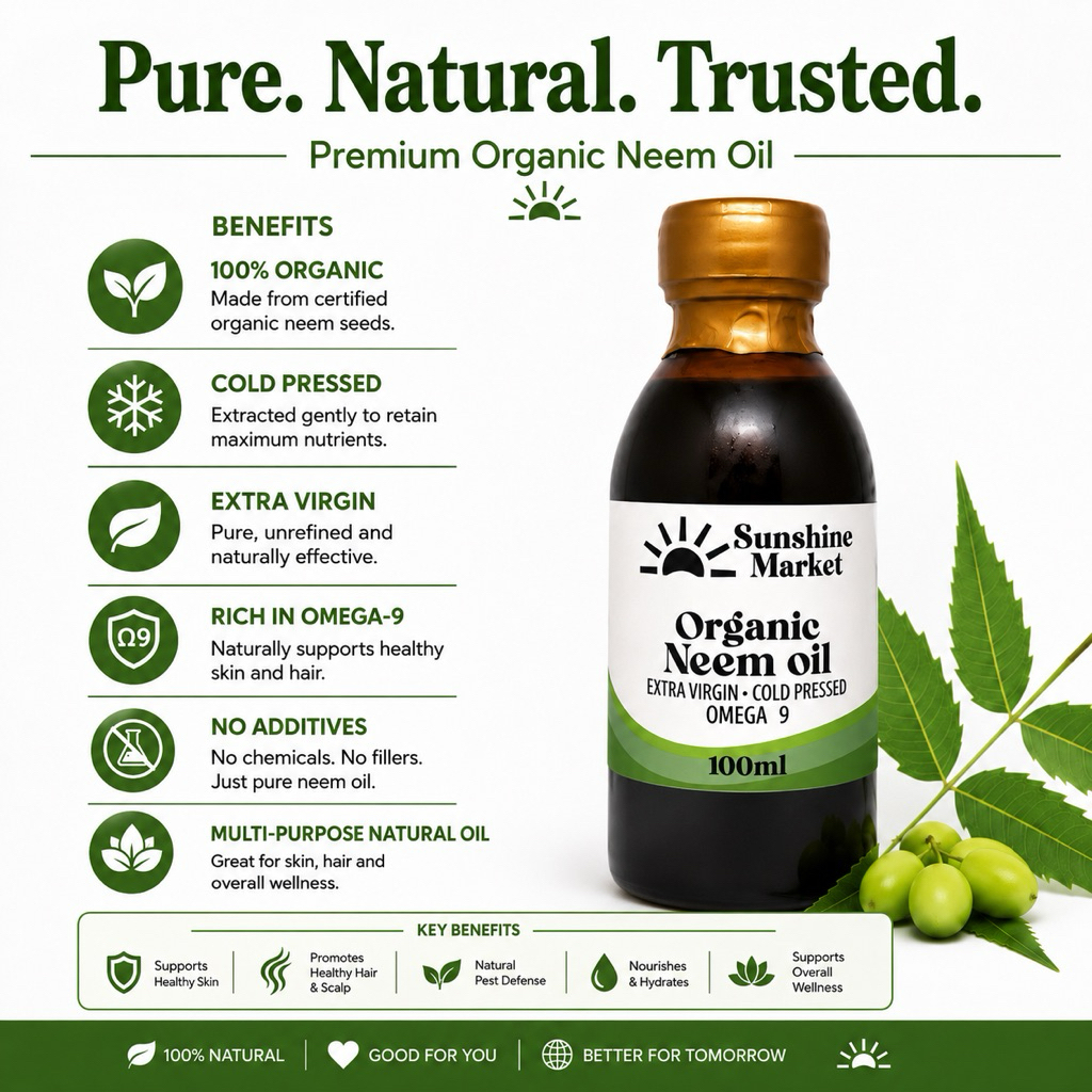 Sunshine Organic Neem Oil 100ml  |  น้ำมันสะเดาออร์แกนิก | Sunshine Market