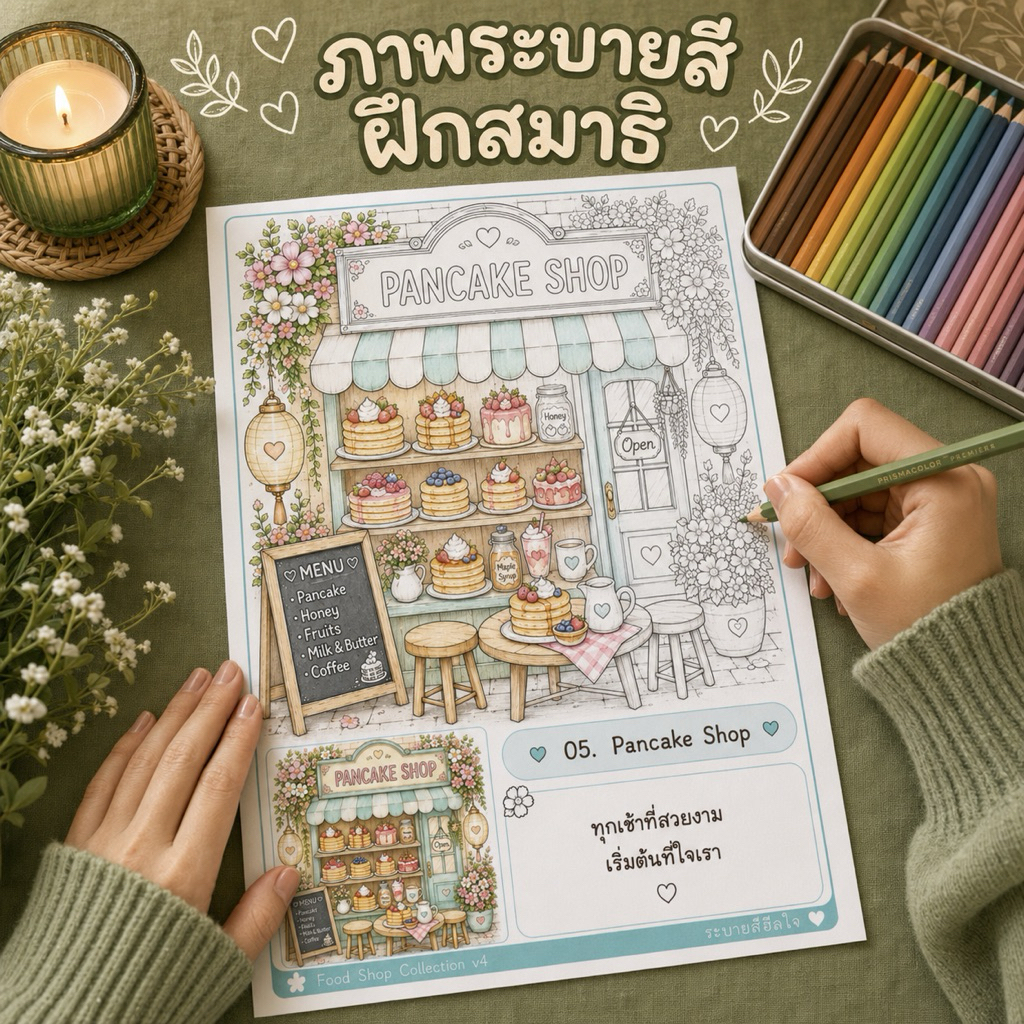 ชุดภาพระบายสี Food Shop v4 | A4 | 10 ภาพ | ระบายสีฮีลใจ