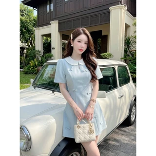 [LISA] A1248 ชุดเดรสกระโปรงคอบัวแขนสั้นดีเทลแต่งโบว์ซิปซ่อนด้านหลัง สวยน่ารักลุคคุณหนูสุด ใส่เที่ยว ออกงาน ดินเนอร์ คาเฟ