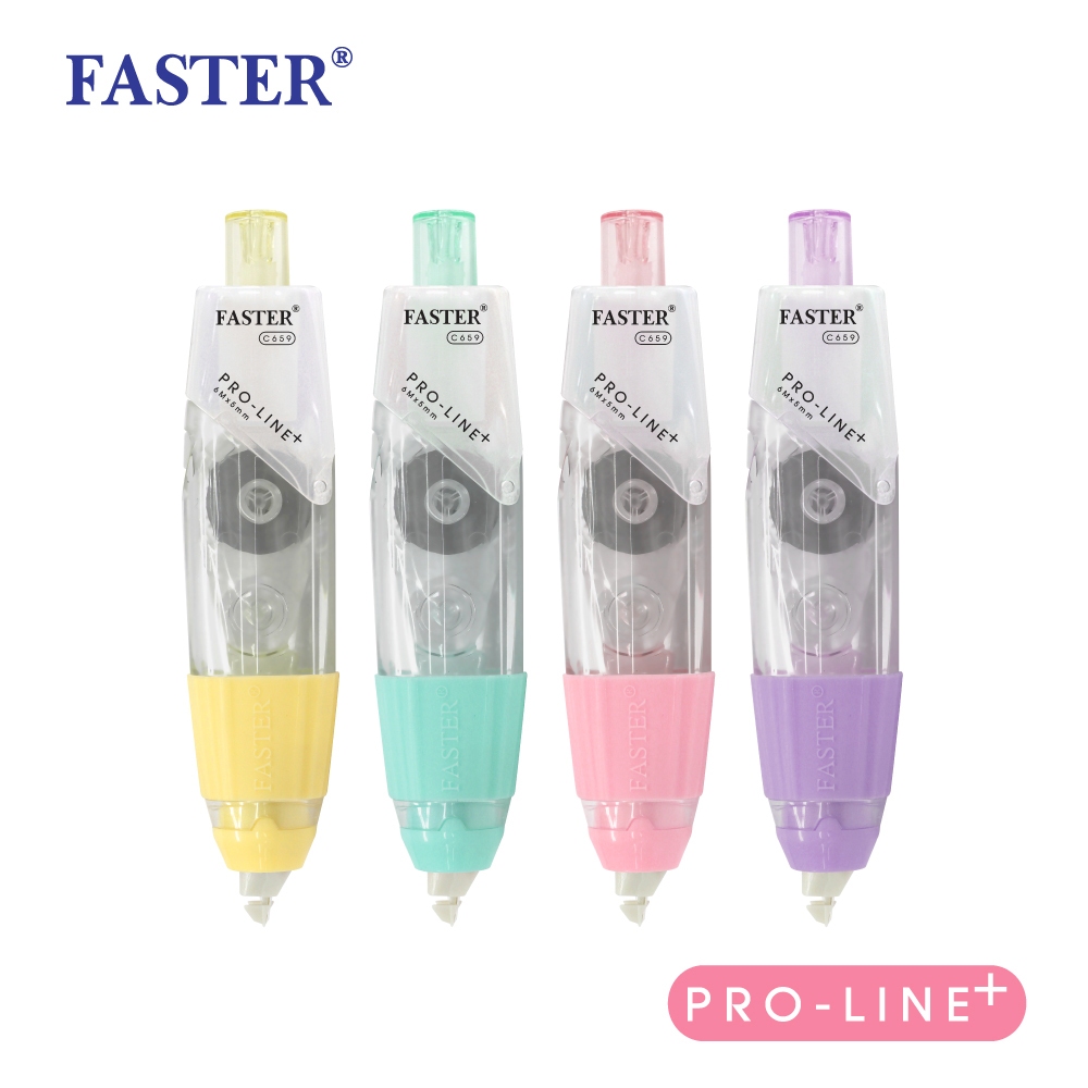FASTER เทปลบคำผิด PRO-LINE+ เปลี่ยนไส้ได้ C658 (4.2 มม.), C659 (5 มม.), C660 (6 มม.) x ยาว 6 ม. คละส