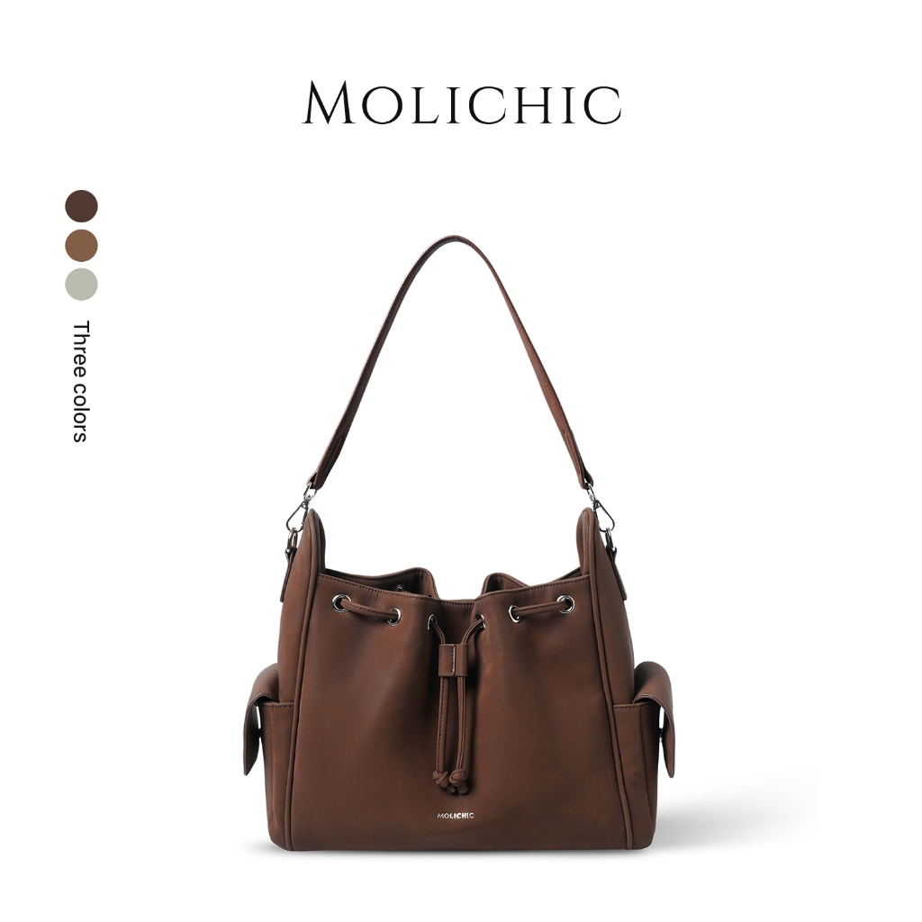 MOLICHIC ELORA BAG กระเป๋าผู้หญิง กระเป๋าสะพายไหล่ ทรงถัง กระเป๋าเชือกรูด สไตล์วินเทจ เรียบหรู ใส่ของได้เยอะ