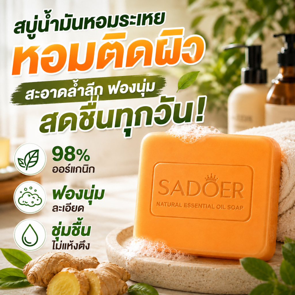 สบู่อาบน้ำ น้ำมันหอมระเหย สบู่หอมติดผิว สบู่สมุนไพร ฟองนุ่ม ทำความสะอาดผิว กลิ่นหอมสดชื่น กลิ่นหอมติดผิ ใช้ได้ทุกวัน