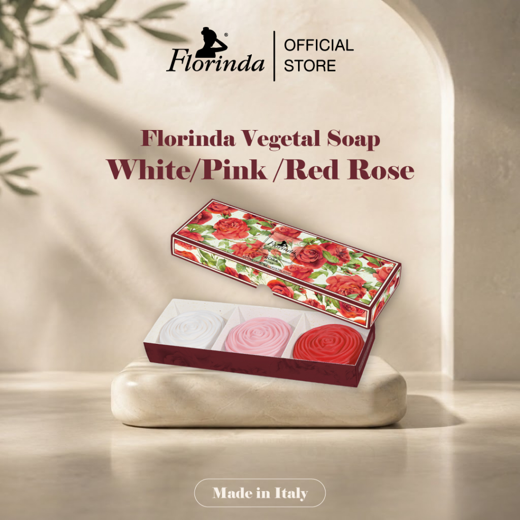 [Set] Florinda Vegetal Soap Rose สบู่ก้อน กลิ่นกุหลาบ (แดง/ขาว/ชมพู) 90g (10FR00057)