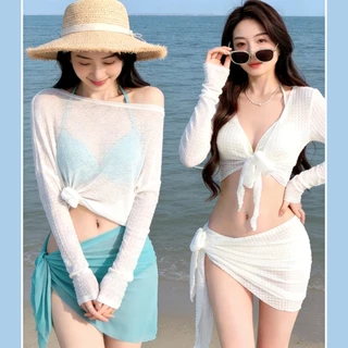 ชุดรอมเปอร์ผู้หญิง แขนยาว 3 ชิ้น ลายไล่เฉดสี แห้งเร็ว ป้องกันแสงแดด มีให้เลือก 3 สี ชุดว่ายน้ํา