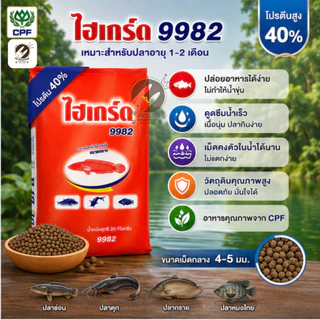 Hi-Gerd อาหารปลาดุก ปลาช่อน ไฮเกิร์ด CPF โปรตีน 40% เม็ดลอยน้ำ กระสอบ 20 กก. สูตร 9981 9982 9983 9984 อาหารปลากินเนื้อ