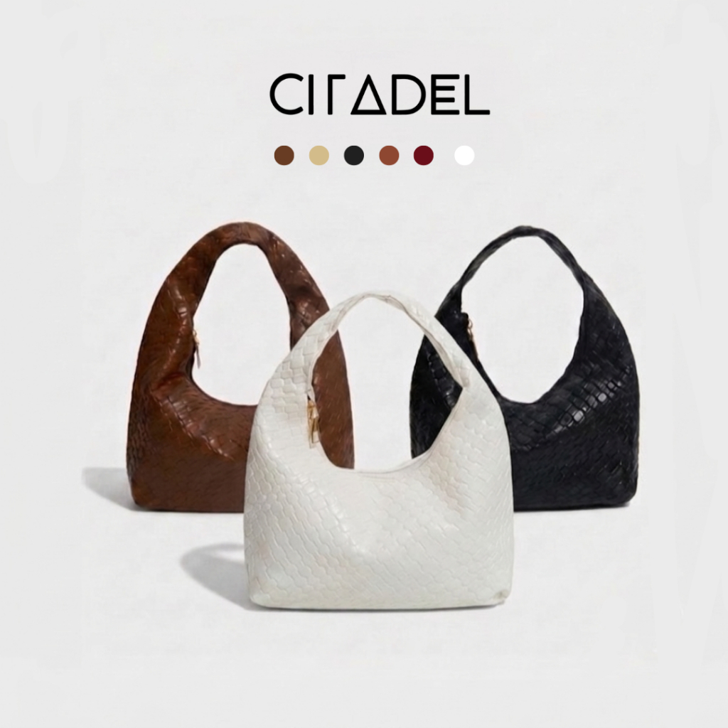 CITADEL กระเป๋าสะพายไหล่ผู้หญิงทรงโฮโบ (Hobo Bag) ดีไซน์งานสานสุดหรู สไตล์เกาหลี มินิมอล พร้อมส่งในไทย มีส่งด่วน B-093