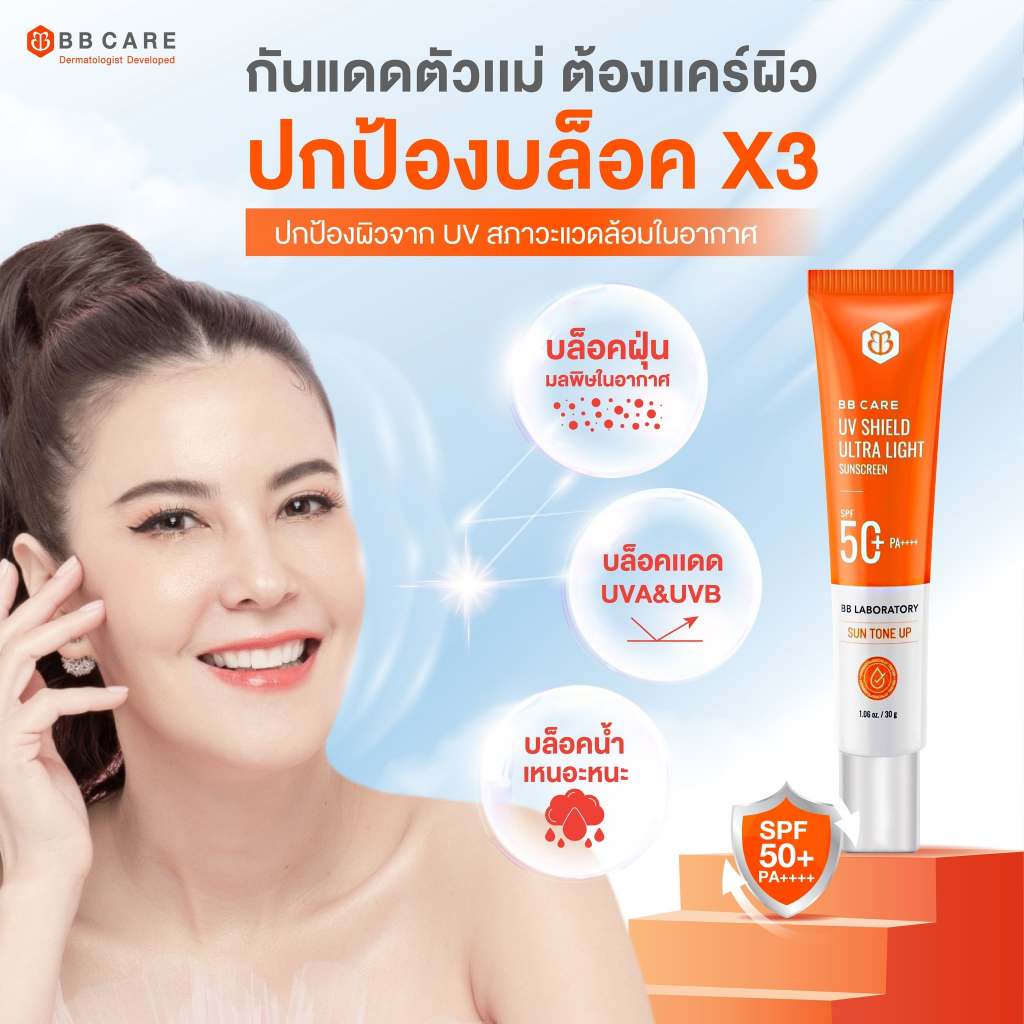 BB CARE กันแดดเนื้อมูส คุมมัน SPF50+PA++++  กันน้ำ ไม่มัน สำหรับผิวหน้ามันและผิวแพ้ง่าย  30g (3ชิ้น)