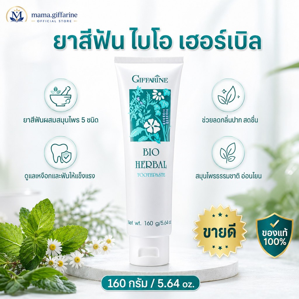 ยาสีฟัน กิฟฟารีน ไบโอ เฮอร์เบิล สูตรดั้งเดิม Bio Herbal Toothpaste GIFFARINE ลมหายใจหอมสะอาด สดชื่น