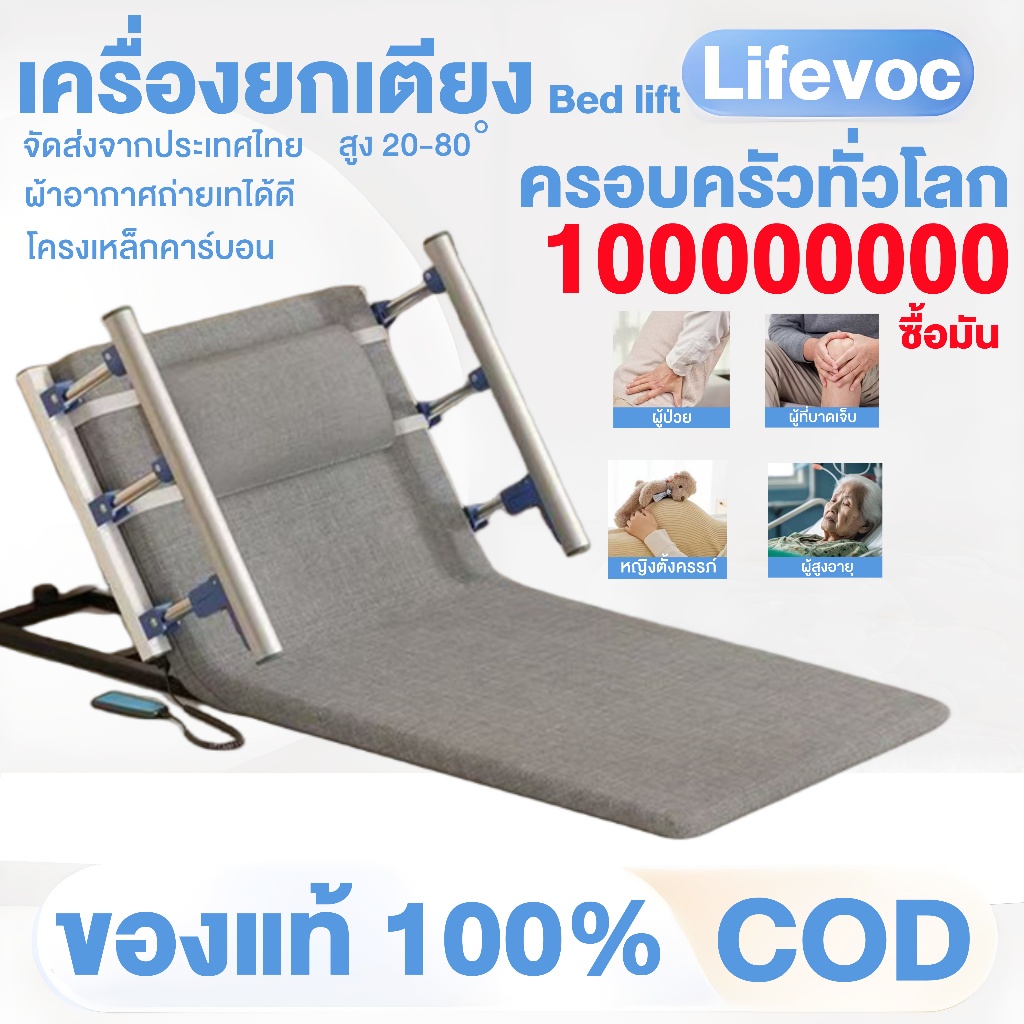 Lifevoc เตียงยกสำหรับผู้สูงอายุ สูง 20-80° ยกที่นอน,ยกเบาะอัตโนมัติ ยกผู้ป่วยไฟฟ้า การควบคุมระยะไกล ที่ถอด
