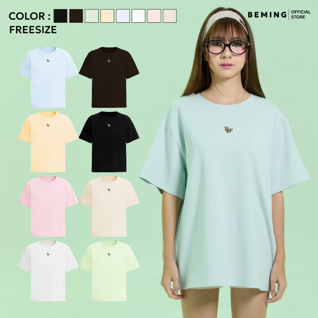 Bemingtop1246(Freesize) - BMG Oversize - เสื้อยืดโอเวอร์ไซส์ดีไซน์มินิมอล ปักโลโก้ BMG ด้านหน้า