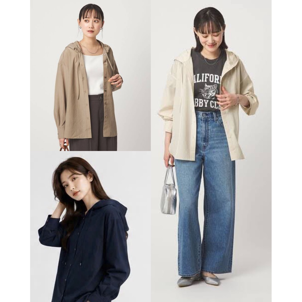 GU Over size hoodie shirt เสื้อเชิร์ตสีผ้าคอตตอน ผ้านิ่ม ใส่คลุมเป็นเสื้อกันลม กันแดดได้ งานแท้ ทรงใส่หลวมๆ