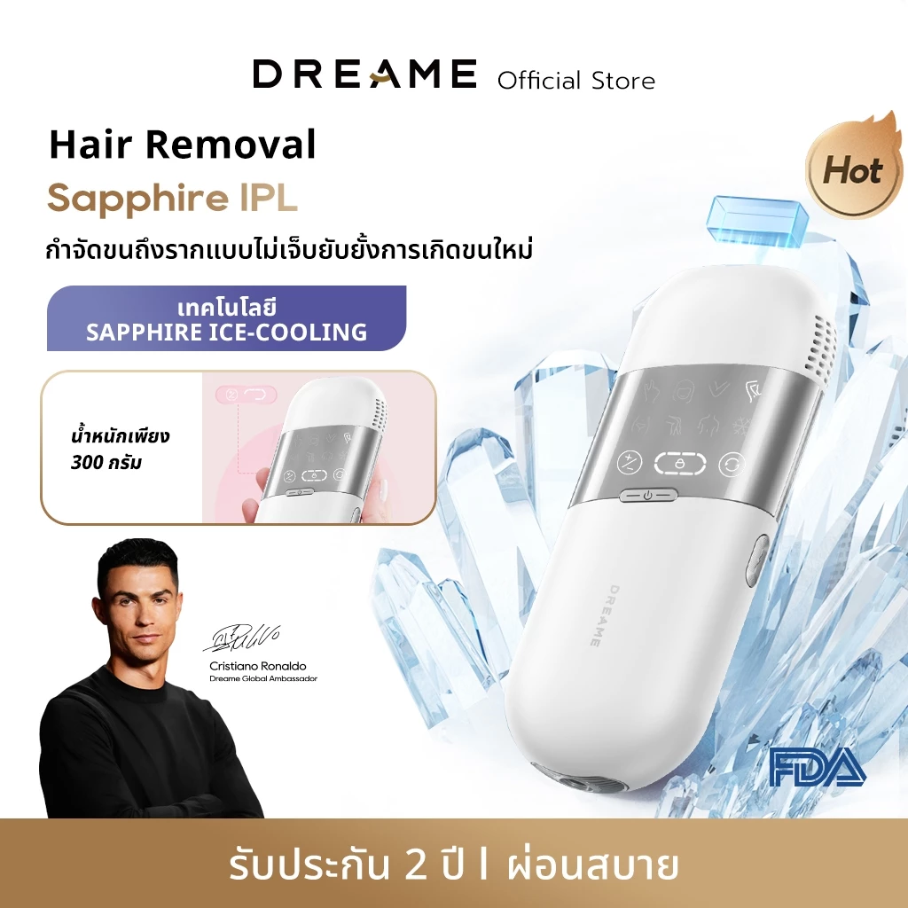 Dreame Sapphire IPL Hair Removal 21J เครื่องเลเซอร์กำจัดขนแบบ IPL Ice-Cooling 8 ระดับ ปกป้องผิวจากความร้อน