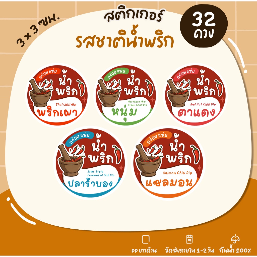 สติกเกอร์น้ำพริก สูตรโฮมเมด ฉลากสินค้าสำเร็จรูป ฉลากน้ำพริก ติดกระปุกน้ำพริก สติ๊กเกอร์ไดคัท [no.S16]