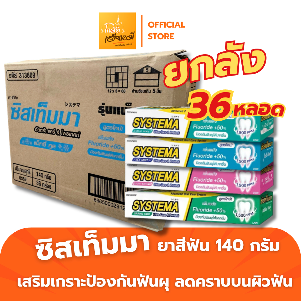 [ยกลัง] Systema 36หลอด ยาสีฟัน ซิสเท็มมา ขนาด 140g. ป้องกันฟันผุ ฟลูออไรด์ 1500 ppm
