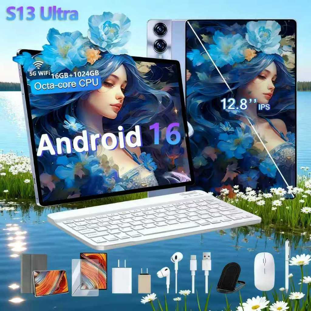 [แท็บเล็ตเพื่อการเรียนรู้] S13 Ultra หน้าจอ HD 12.8นิ้ว คอมพิวเตอร์แท็บเล็ต 16GB+1024GB ความละเอียดสูง Android สนับสนุน