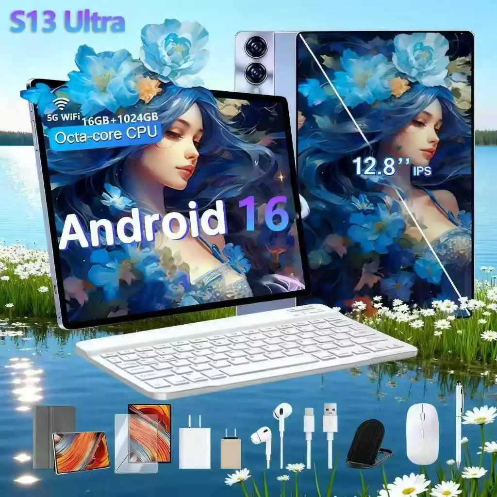 [แท็บเล็ตเพื่อการเรียนรู้] S13 Ultra หน้าจอ HD 12.8นิ้ว คอมพิวเตอร์แท็บเล็ต 16GB+1024GB ความละเอียดสูง Android สนับสนุน