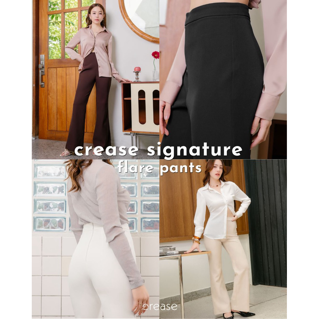 crease signature flare pants - กางเกงขาม้า เอวสูงช่วยเก็บสัดส่วน ขับสะโพก ช่วยให้ขาดูเรียวยาว