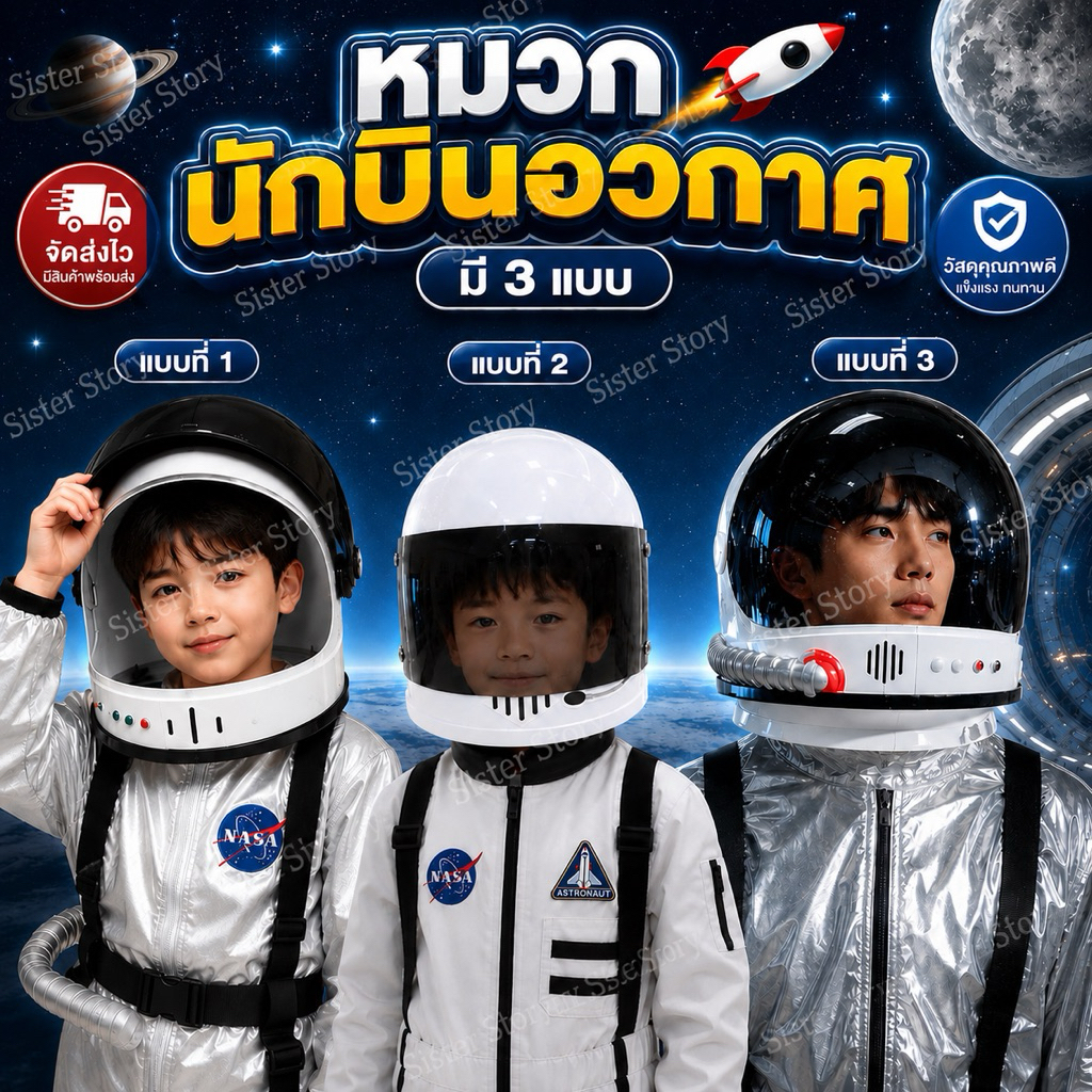 มีส่งแมส จาก กทม หมวกนักบินอวกาศ มีไซส์เด็ก-ผู้ใหญ่ หมวกอวกาศ